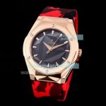 Copy Hublot Sang Bleu Rose Gold Case Red Camouflage Strap Watch 45MM